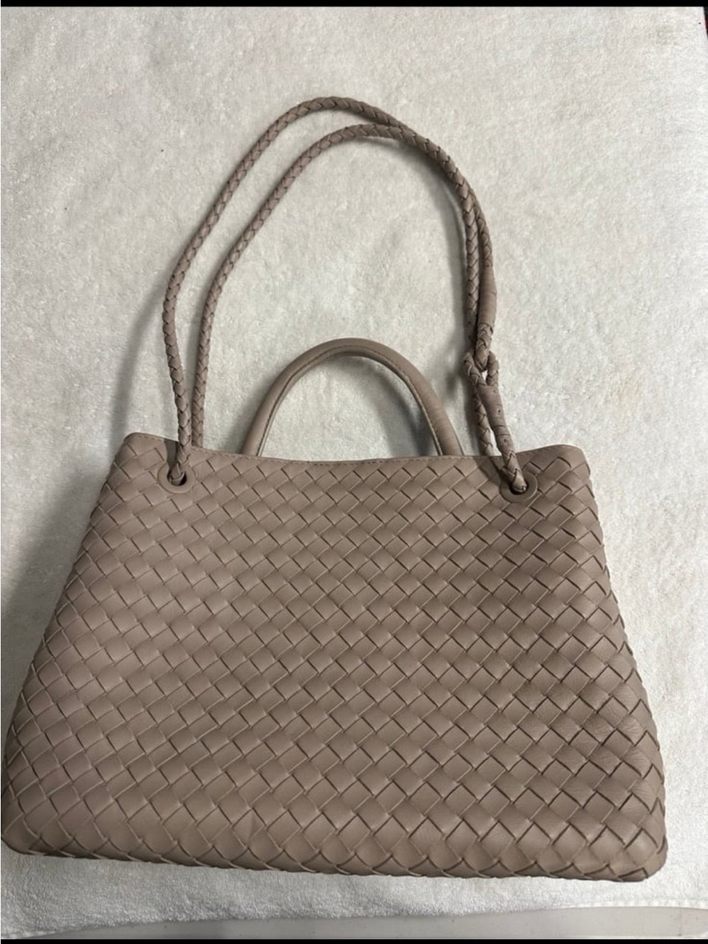 Quince Romy Handwoven Leather Tote Bag in Taupe